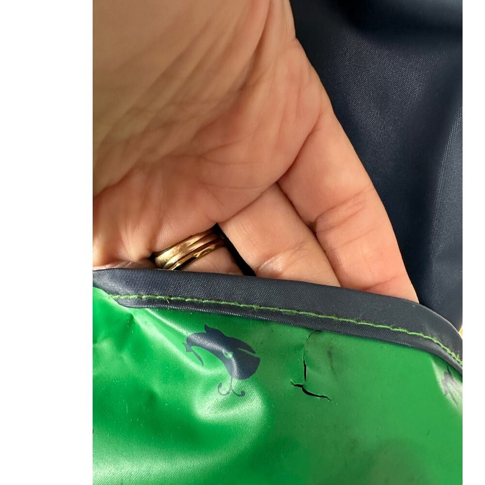 Vintage 1980s M Navy Blue Green Whales Reversible Hooded Raincoat AqueSheen - Picture 10 of 16